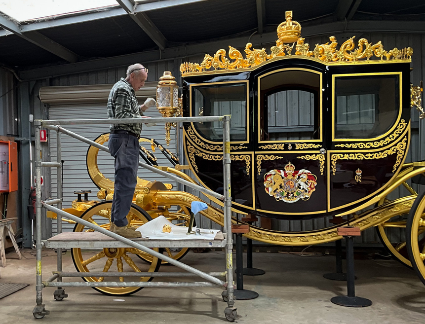 Jim Frecklington working on the Commonwealth Royal Coach in his workshop